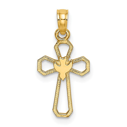 14K Gelbgold Ausgeschnitten Kreuz mit Taube Charm