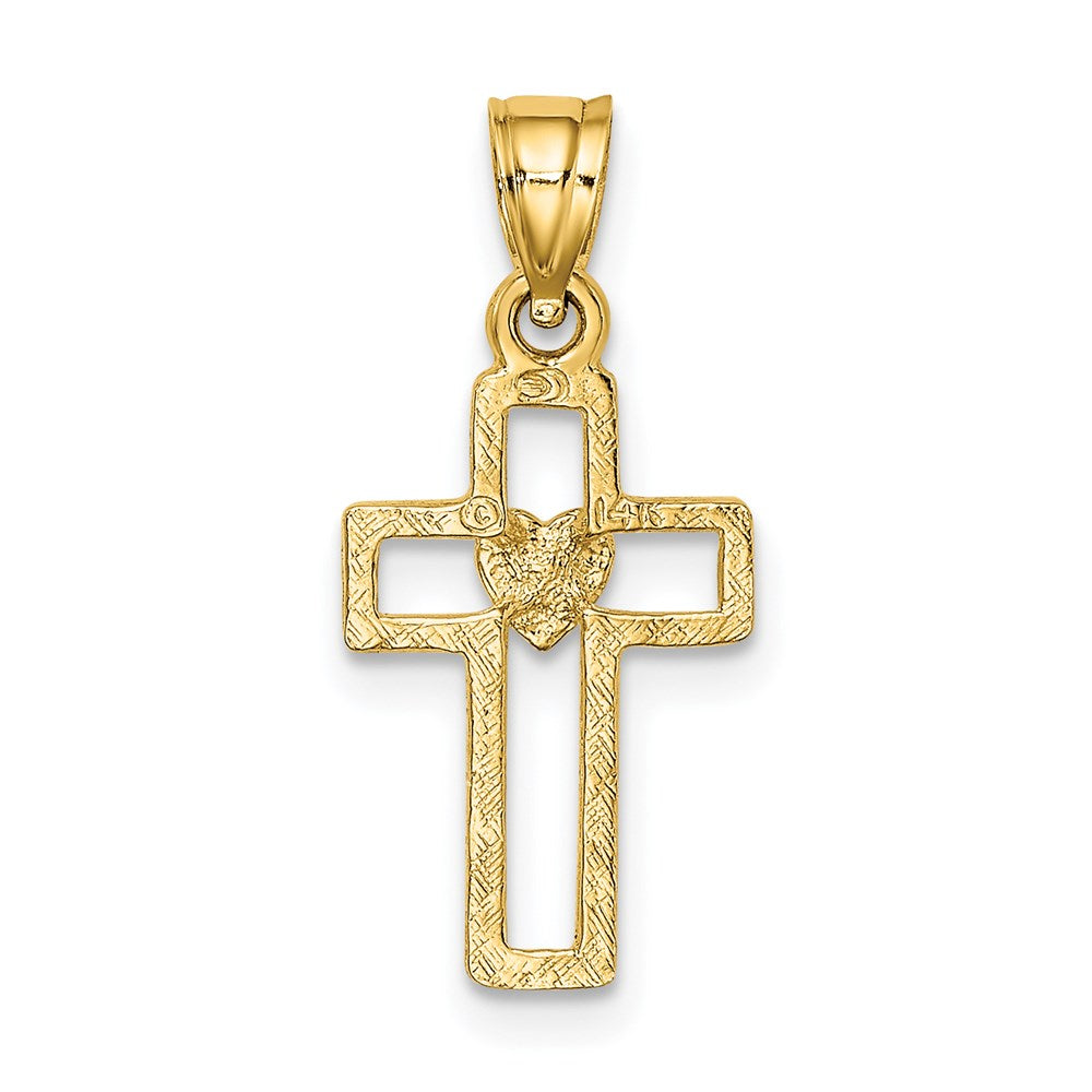 14K Gelbgold Ausgeschnitten Kreuz mit Herz Charm