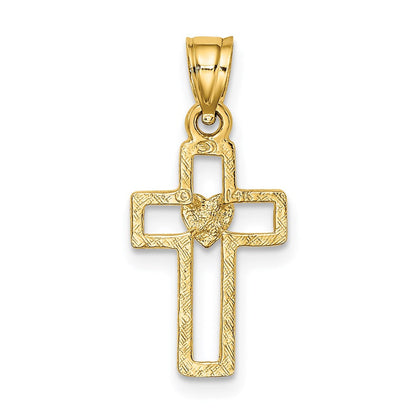 14K Gelbgold Ausgeschnitten Kreuz mit Herz Charm