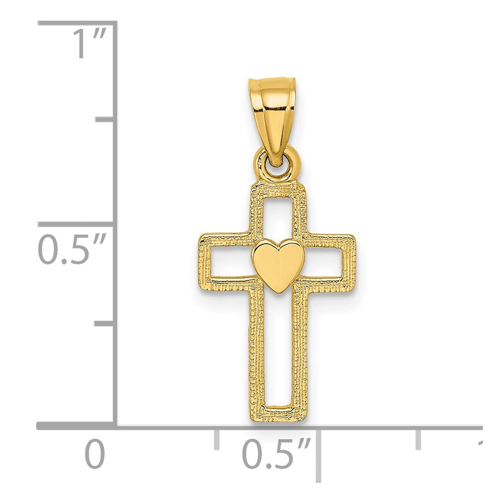 14K Gelbgold Ausgeschnitten Kreuz mit Herz Charm