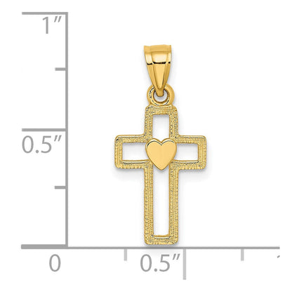 14K Gelbgold Ausgeschnitten Kreuz mit Herz Charm