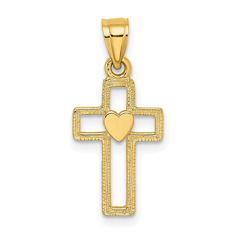 14K Gelbgold Ausgeschnitten Kreuz mit Herz Charm