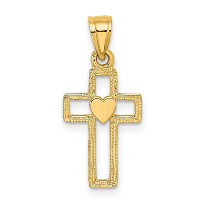 14K Gelbgold Ausgeschnitten Kreuz mit Herz Charm
