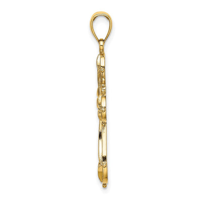 14K Gelbgold Kreuz-Charm mit Ausschnitten, Fantasie-Design