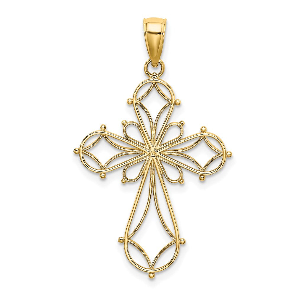 14K Gelbgold Kreuz-Charm mit Ausschnitten, Fantasie-Design