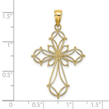 14K Gelbgold Kreuz-Charm mit Ausschnitten, Fantasie-Design