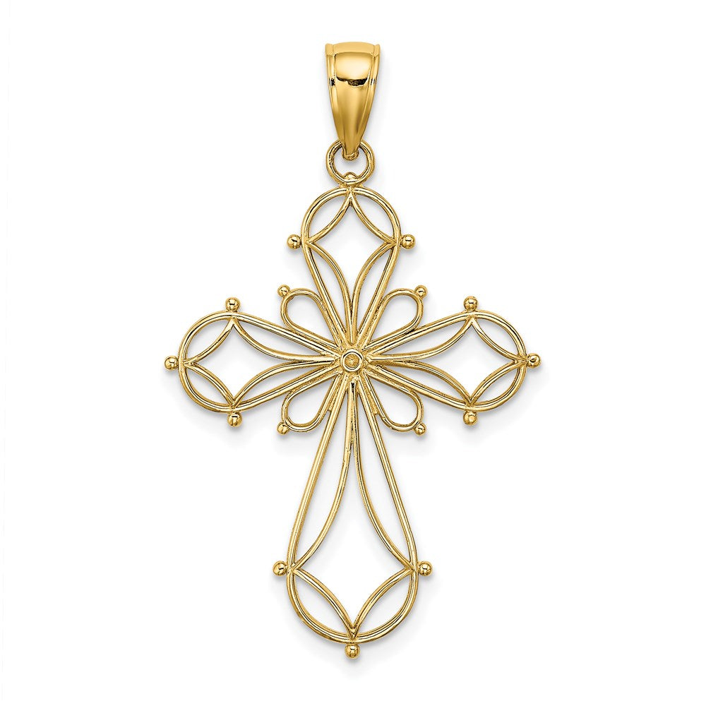 14K Gelbgold Kreuz-Charm mit Ausschnitten, Fantasie-Design
