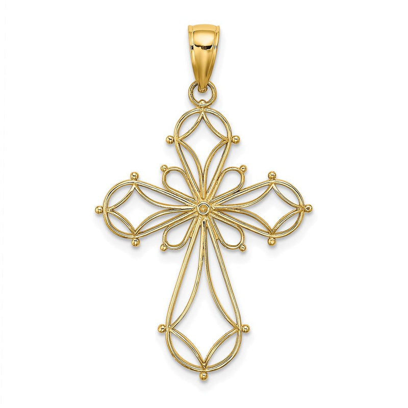 14K Gelbgold Kreuz-Charm mit Ausschnitten, Fantasie-Design