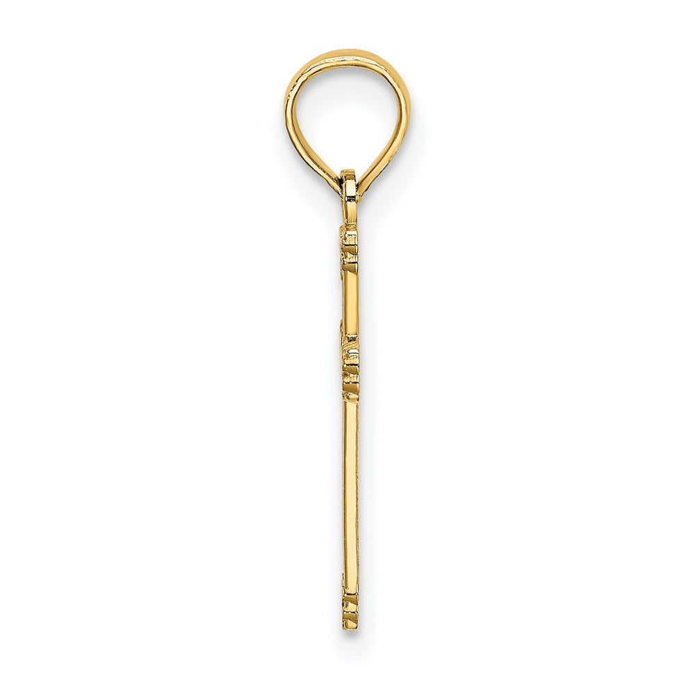 14K Gelbgold Strukturiert mit Mittig Herz Klein Kreuz Charm