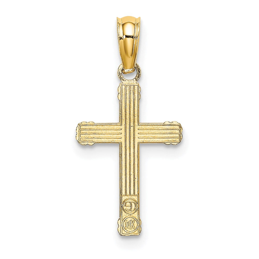 14K Gelbgold Strukturiert mit Mittig Herz Klein Kreuz Charm