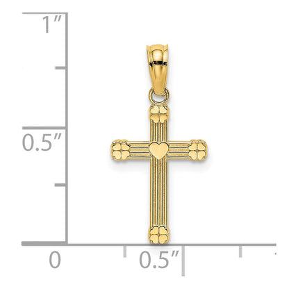 14K Gelbgold Strukturiert mit Mittig Herz Klein Kreuz Charm