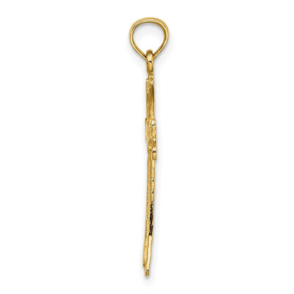 14K Gelbgold Poliert und Graviert Kreuz mit Herz Charm