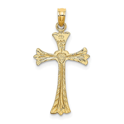14K Gelbgold Poliert und Graviert Kreuz mit Herz Charm
