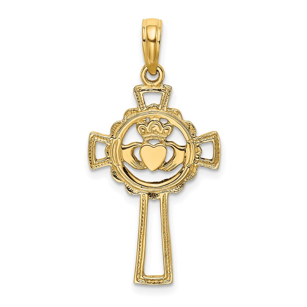 14K Gelbgold Claddagh Kreuz Charm
