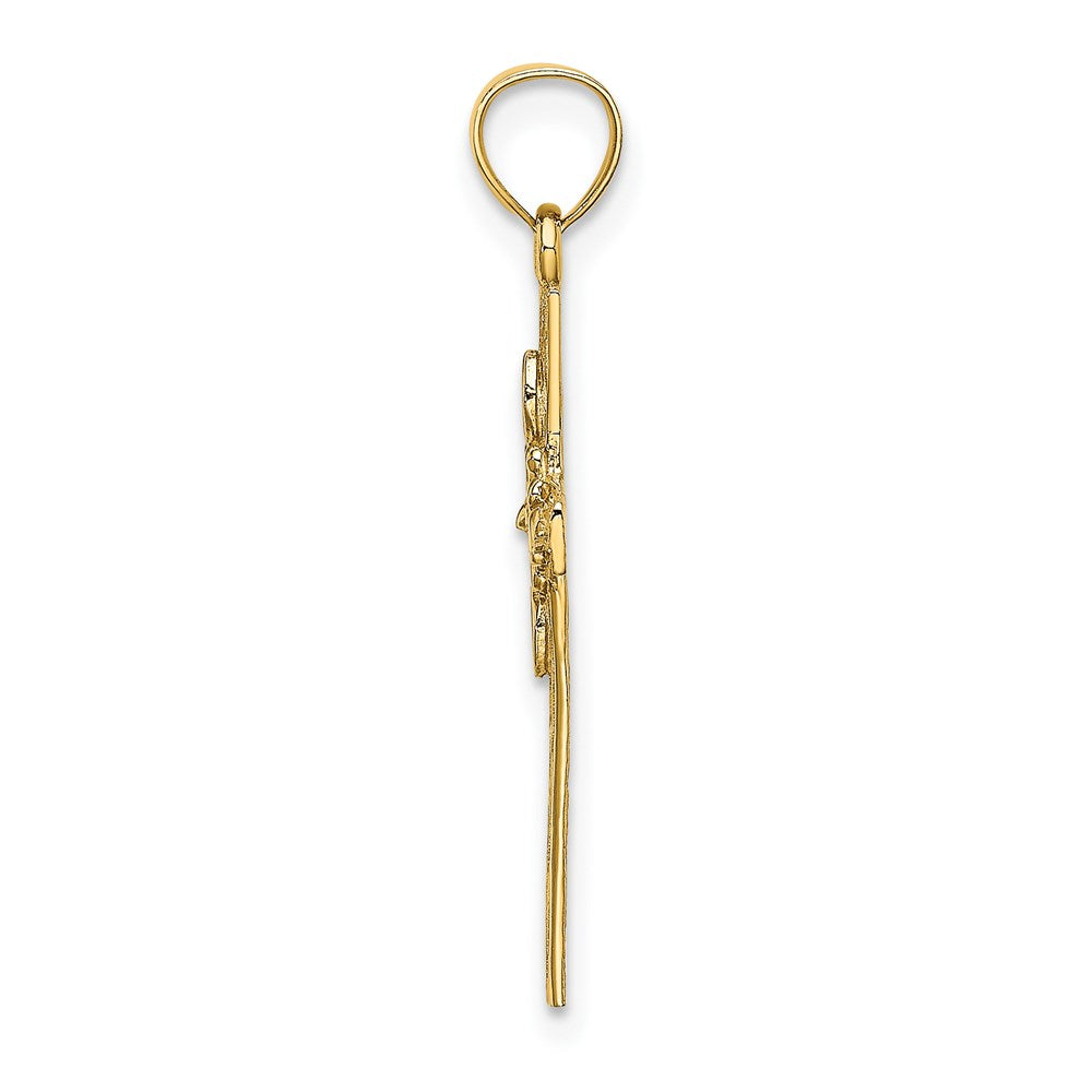 14K Gelbgold Kreuz mit Blume Charm
