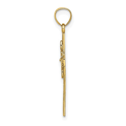 14K Gelbgold Kreuz mit Blume Charm