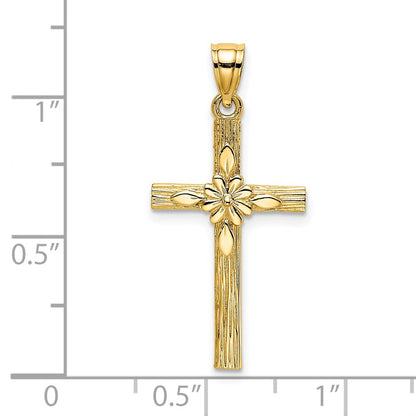 14K Gelbgold Kreuz mit Blume Charm