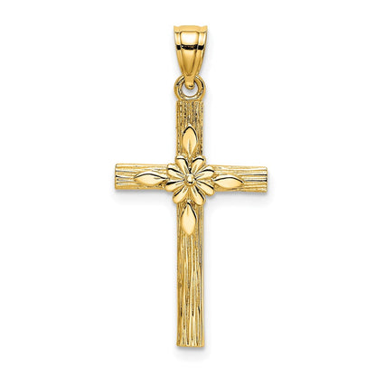 14K Gelbgold Kreuz mit Blume Charm