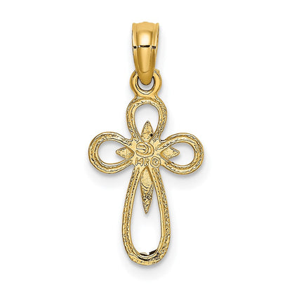 14K Gelbgold Ausgeschnitten Kreuz mit Klein Interior Charm