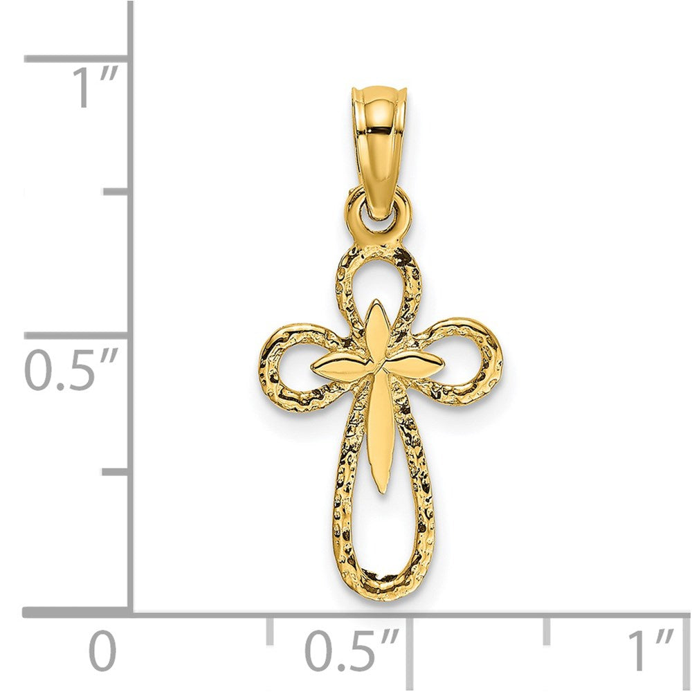 14K Gelbgold Ausgeschnitten Kreuz mit Klein Interior Charm