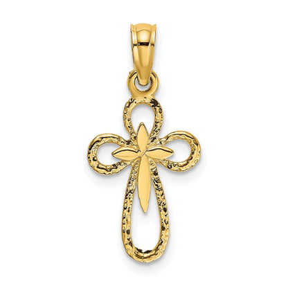 14K Gelbgold Ausgeschnitten Kreuz mit Klein Interior Charm