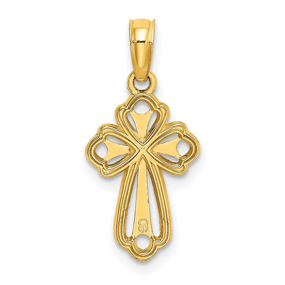 14K Gelbgold Ausgeschnitten Poliert und Strukturiert Kreuz Charm