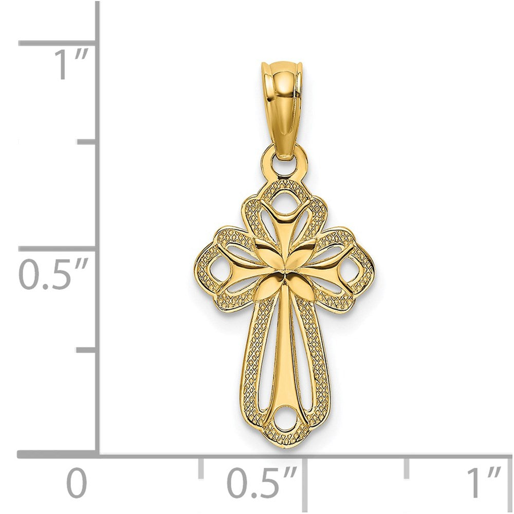 14K Gelbgold Ausgeschnitten Poliert und Strukturiert Kreuz Charm