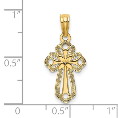 14K Gelbgold Ausgeschnitten Poliert und Strukturiert Kreuz Charm