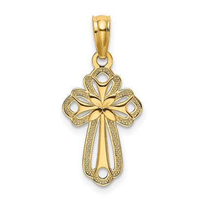 14K Gelbgold Ausgeschnitten Poliert und Strukturiert Kreuz Charm