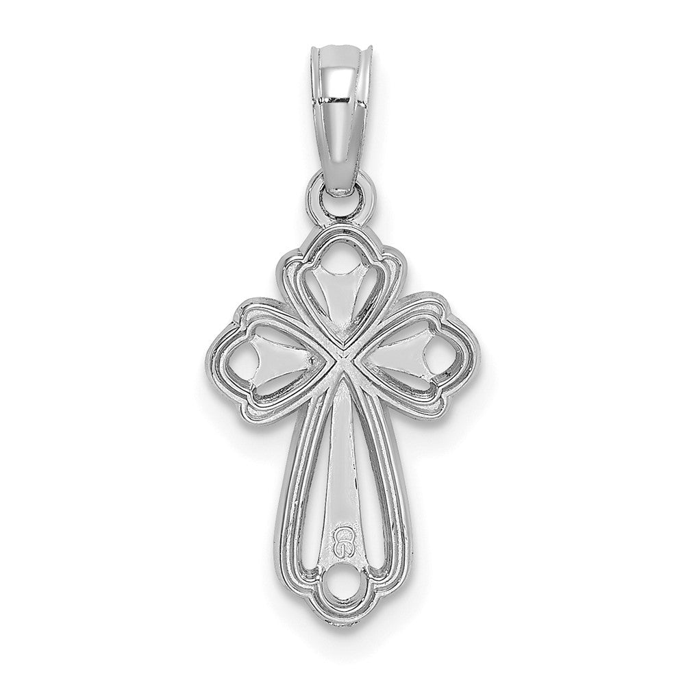 14K Weißgold Ausgeschnitten Poliert und Strukturiert Kreuz Charm