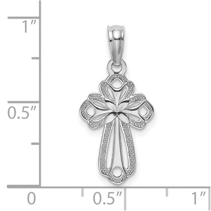 14K Weißgold Ausgeschnitten Poliert und Strukturiert Kreuz Charm