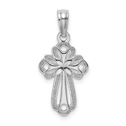 14K Weißgold Ausgeschnitten Poliert und Strukturiert Kreuz Charm