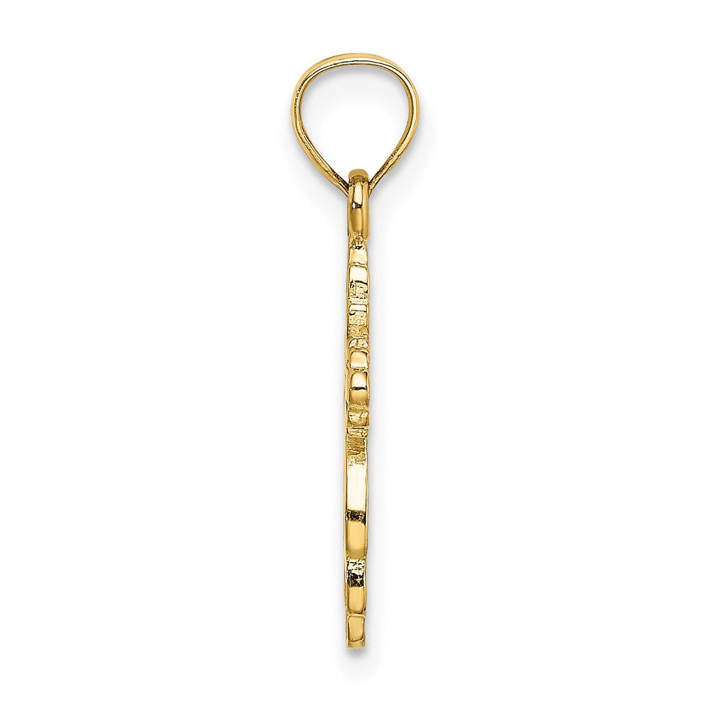 14K Gelbgold Massiv Poliert und Strukturiert Kreuz Charm