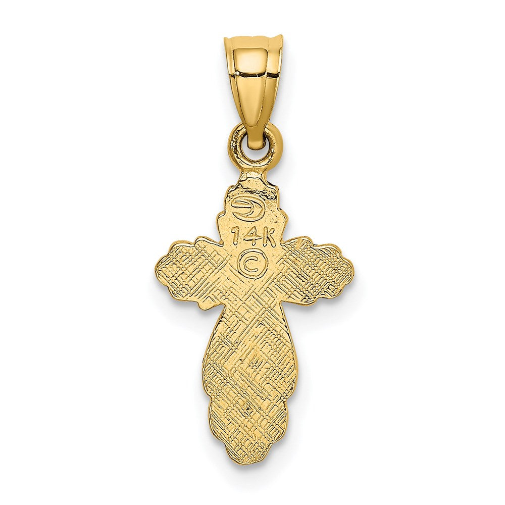 14K Gelbgold Massiv Poliert und Strukturiert Kreuz Charm