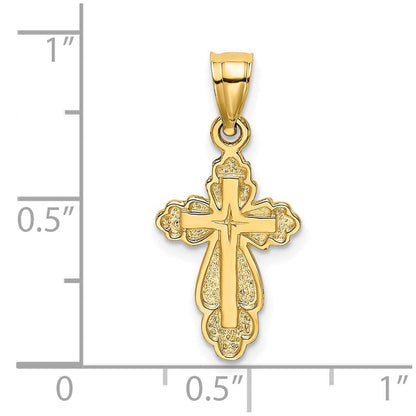 14K Gelbgold Massiv Poliert und Strukturiert Kreuz Charm