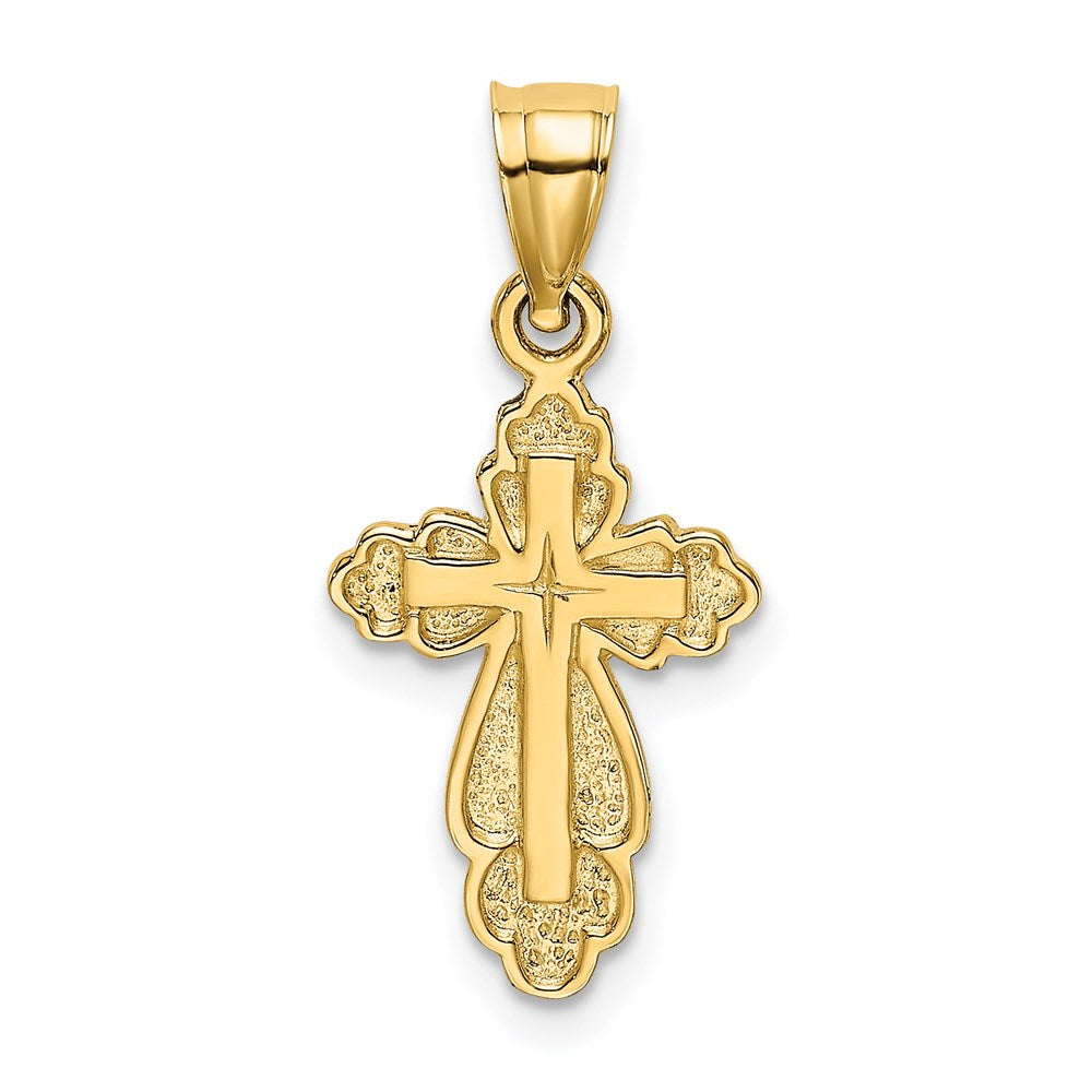 14K Gelbgold Massiv Poliert und Strukturiert Kreuz Charm