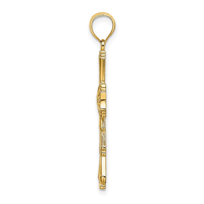 14K Gelbgold Ausgeschnittener Kreuz-Charm mit Tropfenseiten