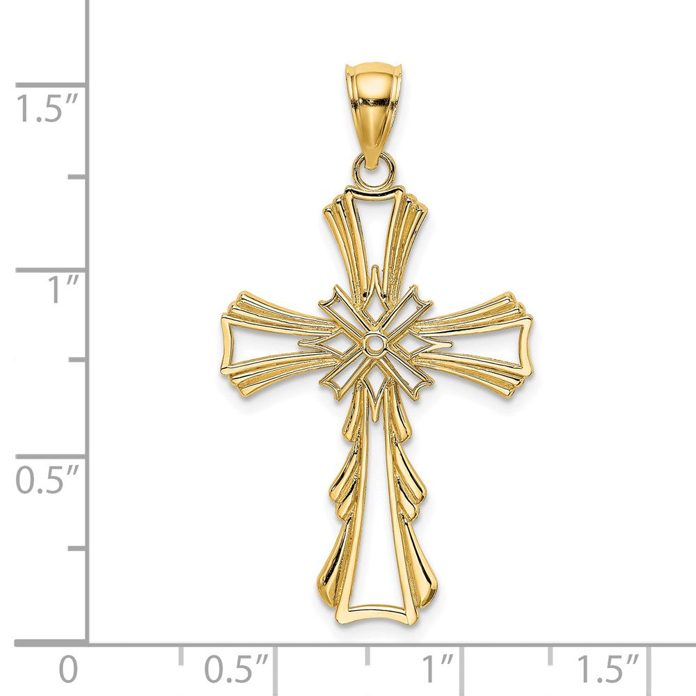 14K Gelbgold Ausgeschnittener Kreuz-Charm mit Tropfenseiten