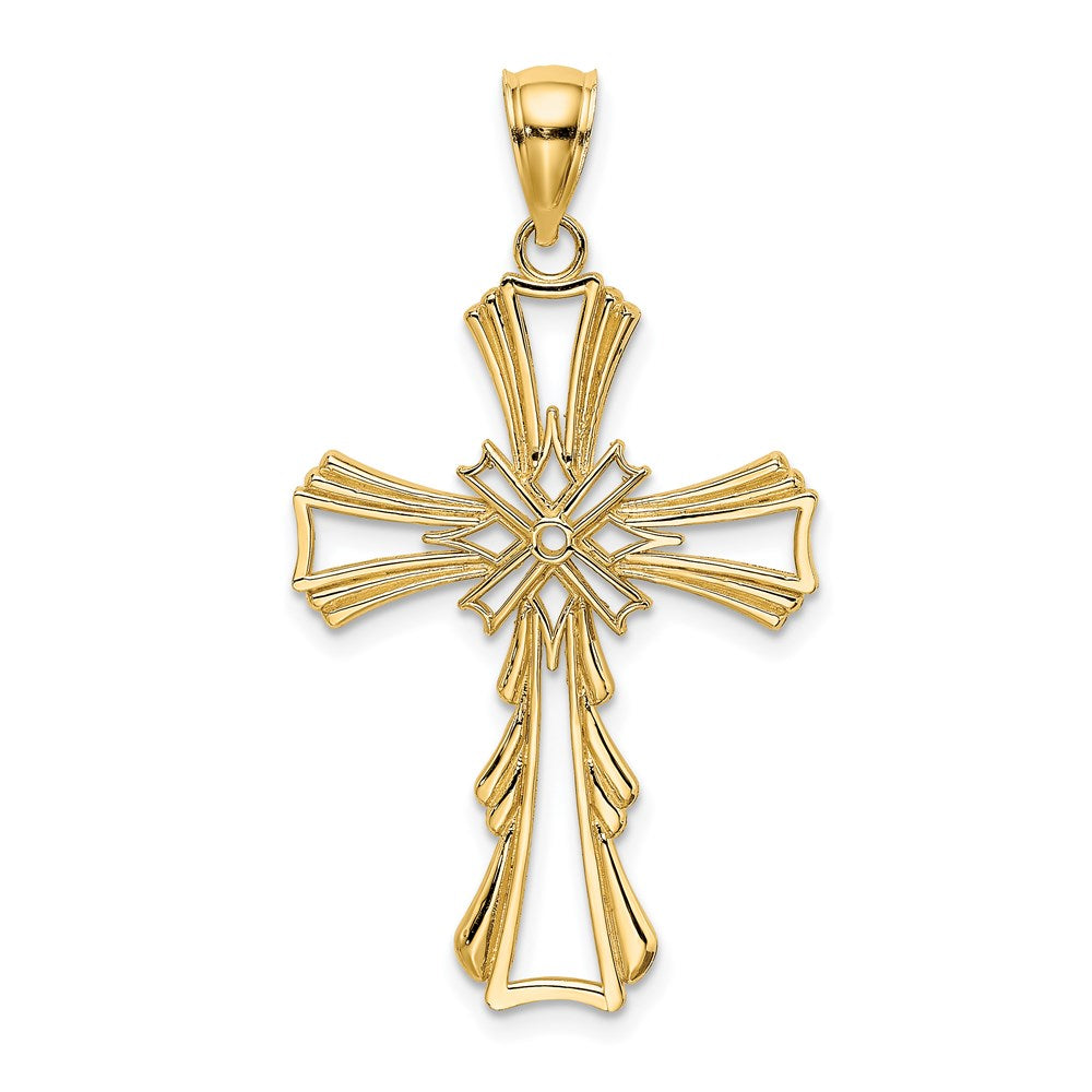 14K Gelbgold Ausgeschnittener Kreuz-Charm mit Tropfenseiten