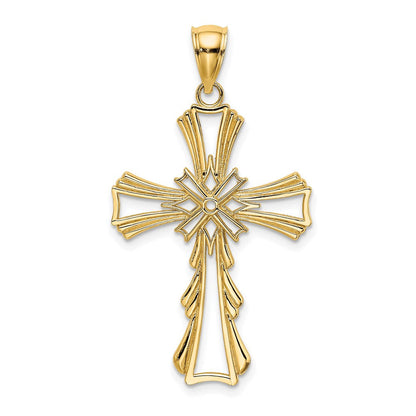 14K Gelbgold Ausgeschnittener Kreuz-Charm mit Tropfenseiten