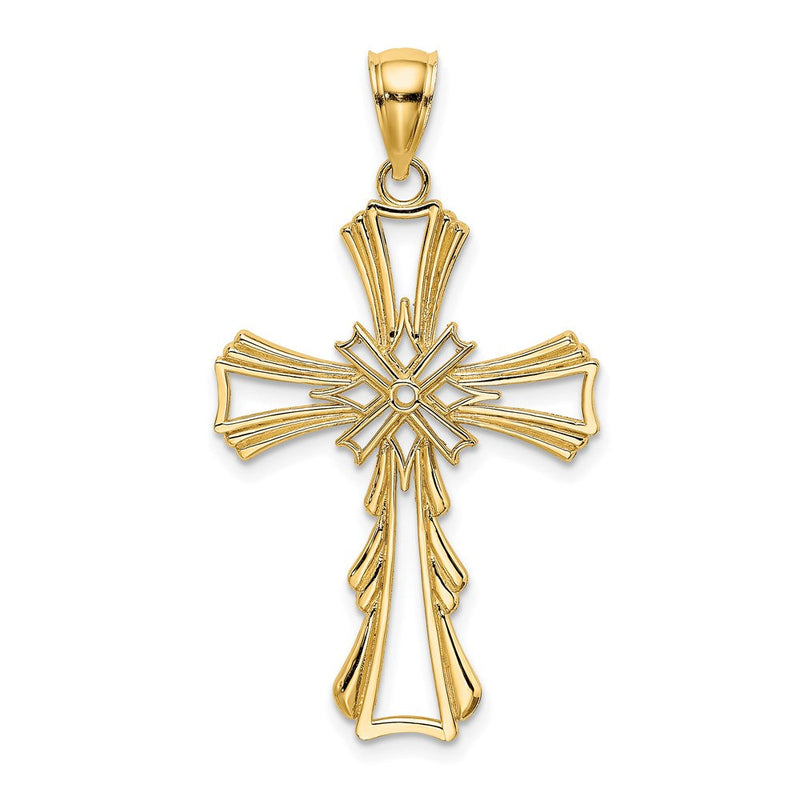 14K Gelbgold Ausgeschnittener Kreuz-Charm mit Tropfenseiten