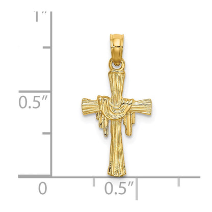 14K Gelbgold Kreuz mit Drape Charm