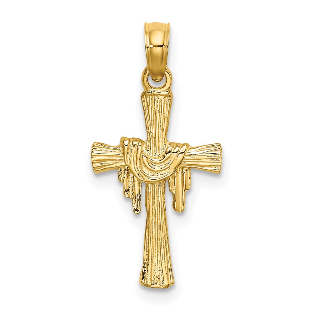 14K Gelbgold Kreuz mit Drape Charm