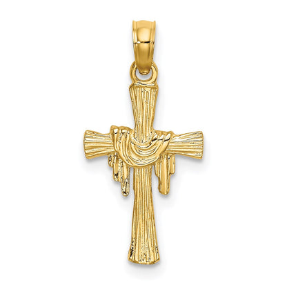 14K Gelbgold Kreuz mit Drape Charm