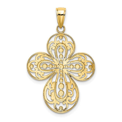 14K Gelbgold Filigran-Kreuz-Charm mit Ausschnitten und abgerundeten Spitzen