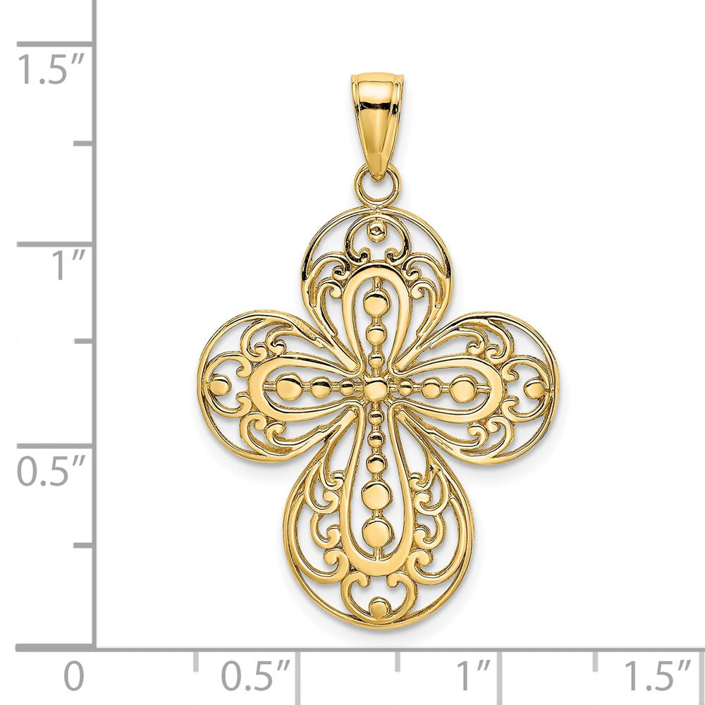 14K Gelbgold Filigran-Kreuz-Charm mit Ausschnitten und abgerundeten Spitzen
