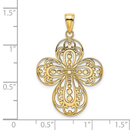 14K Gelbgold Filigran-Kreuz-Charm mit Ausschnitten und abgerundeten Spitzen
