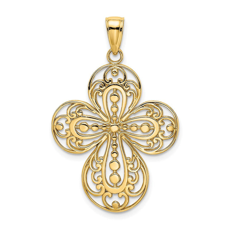 14K Gelbgold Filigran-Kreuz-Charm mit Ausschnitten und abgerundeten Spitzen