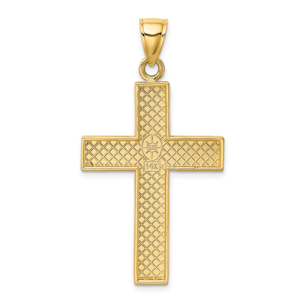 14 Karat Gelbgold polierter großer Block-Kreuz-Charm mit offener Rückseite