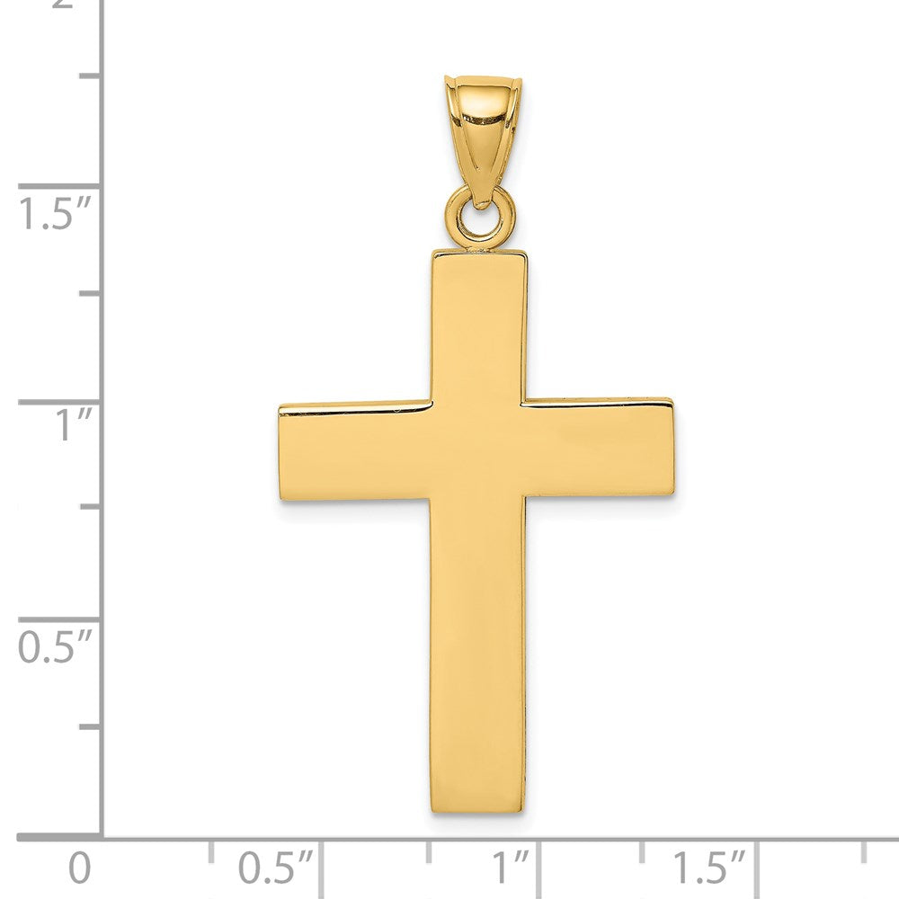 14 Karat Gelbgold polierter großer Block-Kreuz-Charm mit offener Rückseite